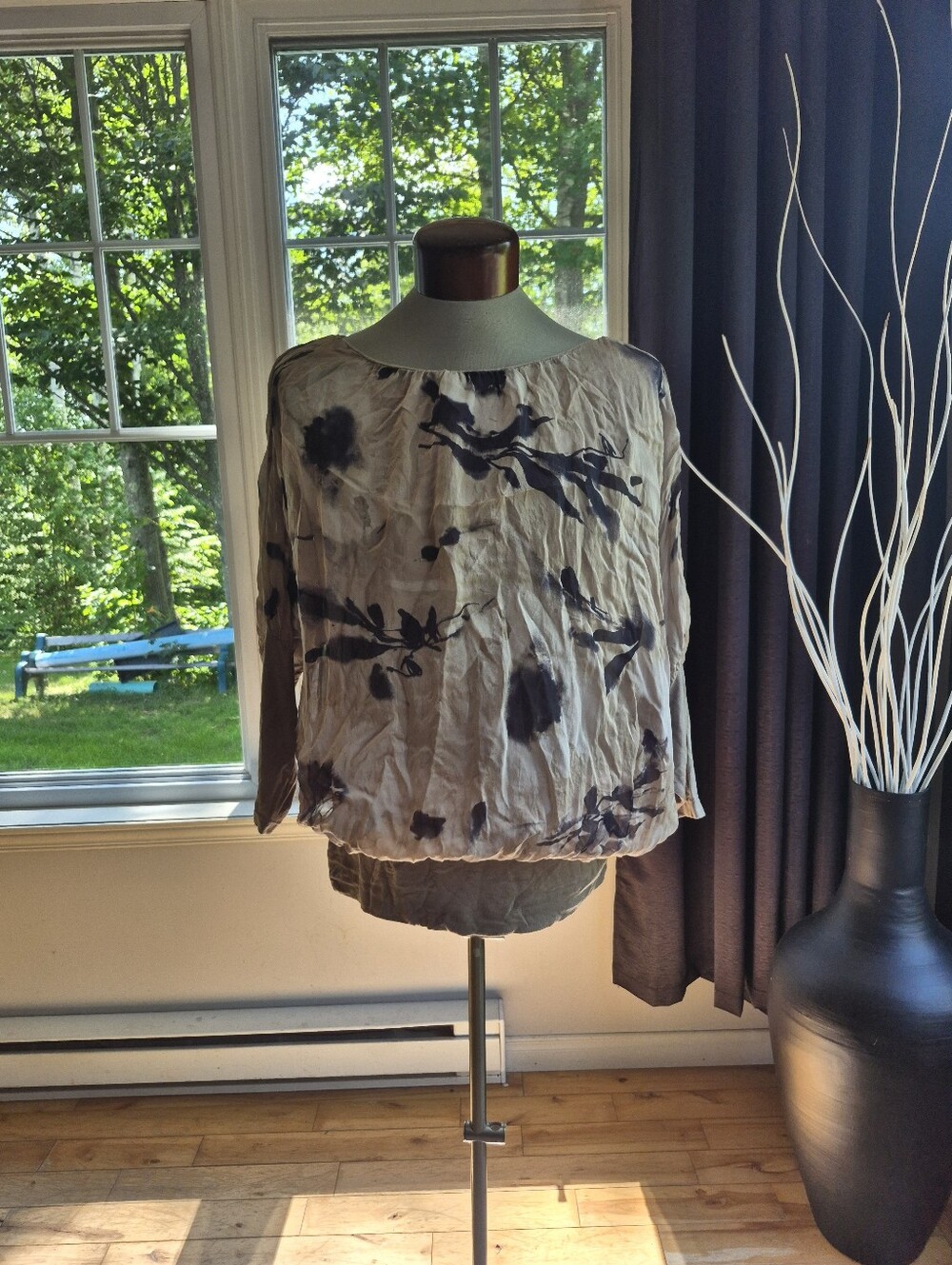 Neutral Floral Print Lightweight Blouse - Beige & Black